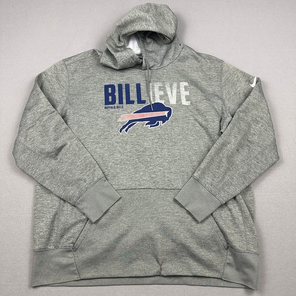 Buffalo Bills Hoodie Men 2XL Gray Nike Dri-Fit Billieve Pullover Dri Fit XXL *